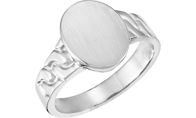 14K White 14x11 mm Oval Signet Ring - 92468862P