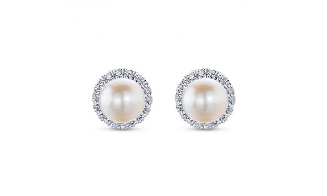 Gabriel & Co. 14k White Gold Grace Pearl & Diamond Stud Earrings - EG13233W45PL