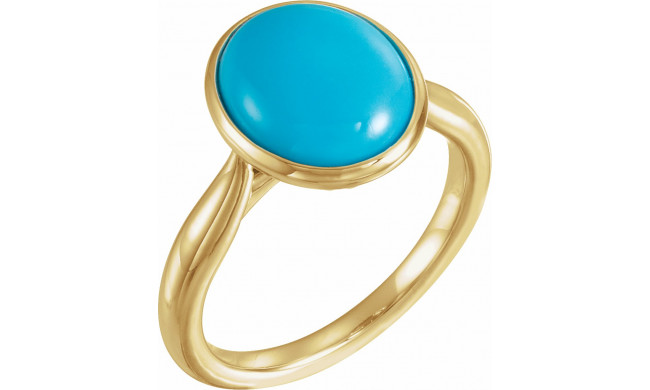 14K Yellow 12x10 mm Oval Cabochon Turquoise Ring - 72024601P