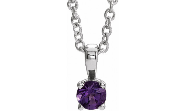 14K White 5 mm Round Amethyst Birthstone 16-18 Necklace - 653498757P