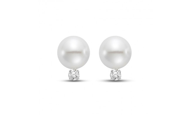 Mastaloni 14k White Gold Cultured Pearl and Diamond Stud Earrings
