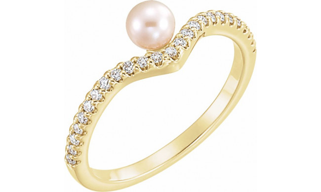 14K Yellow Freshwater Cultured Pearl & 1/5 CTW Diamond V Ring - 6497601P