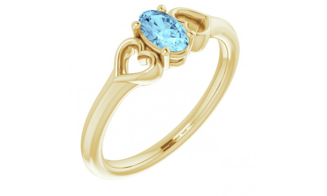 14K Yellow 5x3 mm Oval Aquamarine Youth Heart Ring - 71987618P