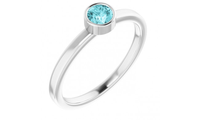 14K White 4 mm Round Blue Zircon Ring - 718066044P