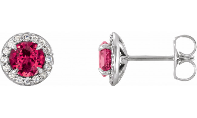 14K White 4.5 mm Round Lab-Grown Ruby & 1/6 CTW Diamond Earrings - 86458708P