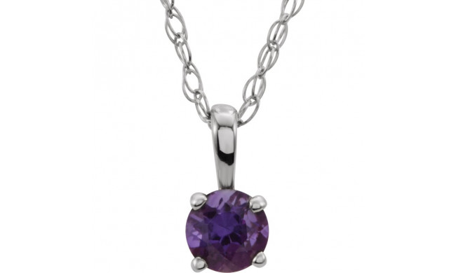 14K White 3 mm Round Amethyst Youth Birthstone 14 Necklace - 2839370001P