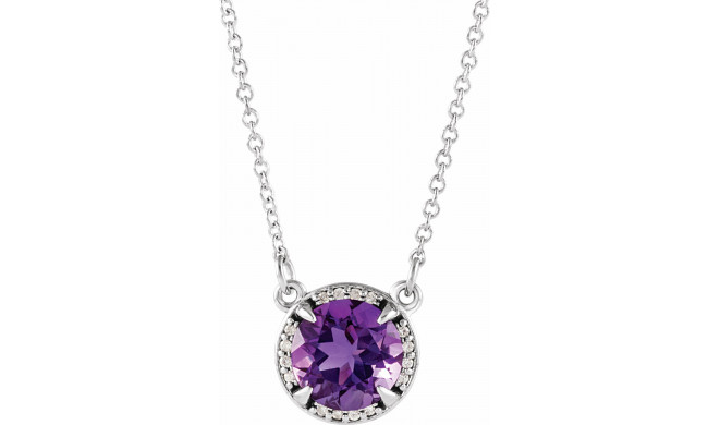 14K White 8 mm Round Amethyst & .05 CTW Diamond 16 Necklace - 8590570002P