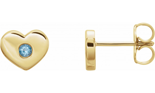 14K Yellow Aquamarine Heart Earrings - 86336615P