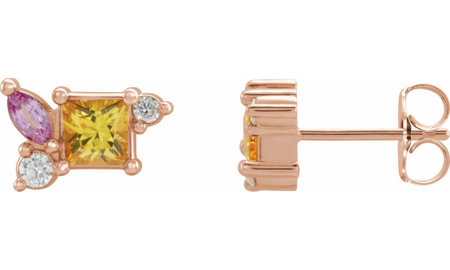14K Rose Yellow Sapphire, Pink Sapphire, & 1/8 CTW Diamond Earrings - 87140602P