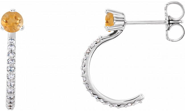 14K White Citrine & 1/6 CTW Diamond Hoop Earrings - 86686675P