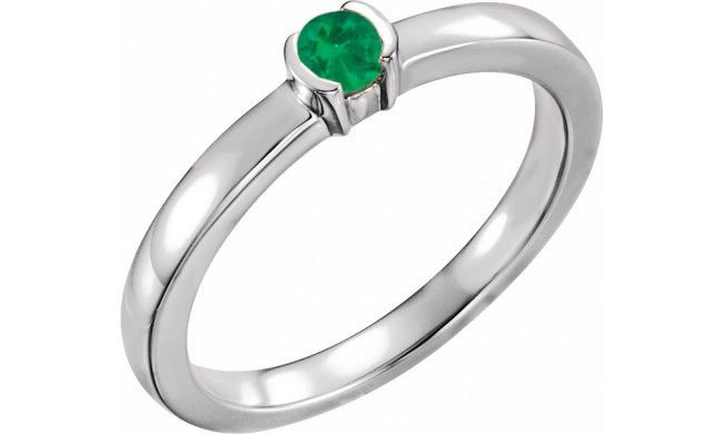 14K White Emerald Family Stackable Ring - 713566016P