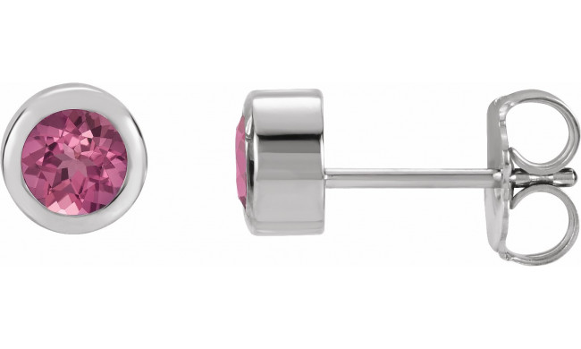 14K White 4 mm Round Genuine Pink Tourmaline Birthstone Earrings - 6108660019P