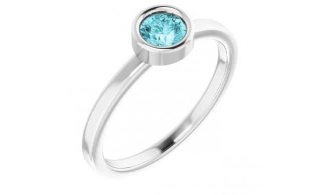 14K White 4.5 mm Round Blue Zircon Ring - 718066277P