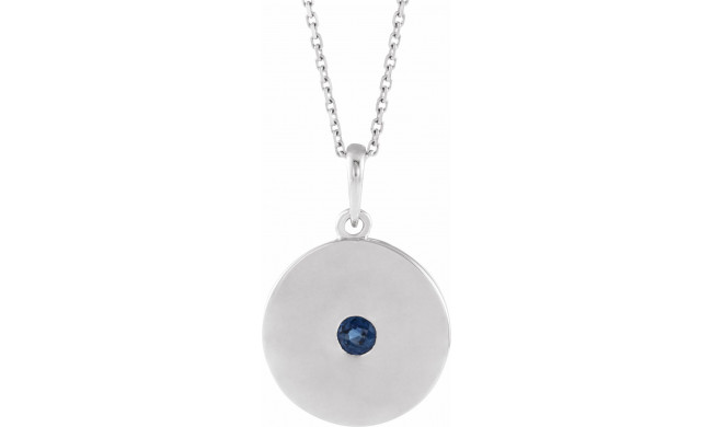 14K White Blue Sapphire Disc 16-18 Necklace - 8651460099P