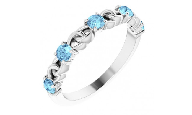 14K White Aquamarine Stackable Link Ring - 72047608P
