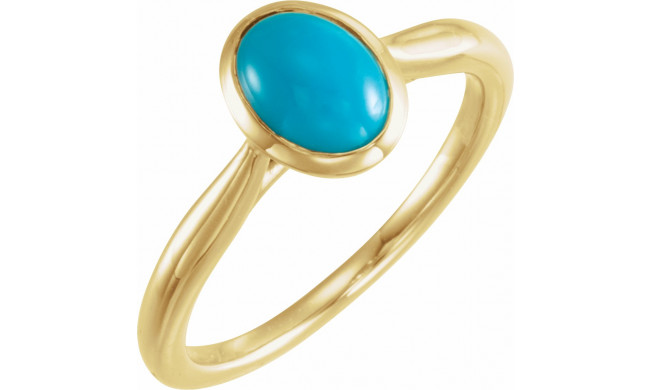 14K Yellow 8x6 mm Oval Cabochon Turquoise Ring - 72024608P