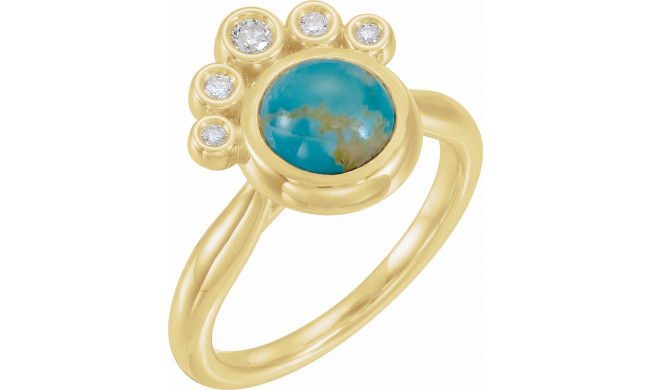 14K Yellow Kingman Turquoise & 1/8 CTW Diamond Ring - 72052606P