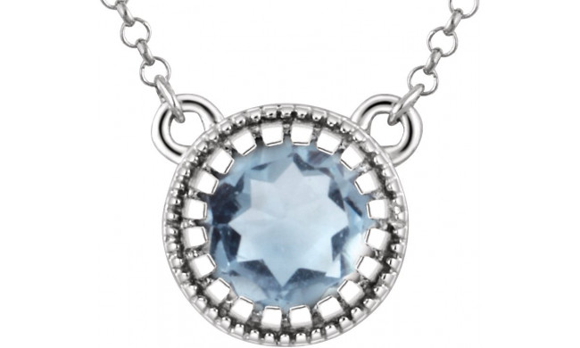 14K White Aquamarine March 18 Birthstone Necklace - 651611106P