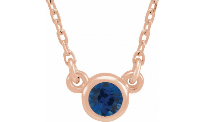 14K Rose 3 mm Round Blue Sapphire Bezel-Set Solitaire 16 Necklace - 6113460105P