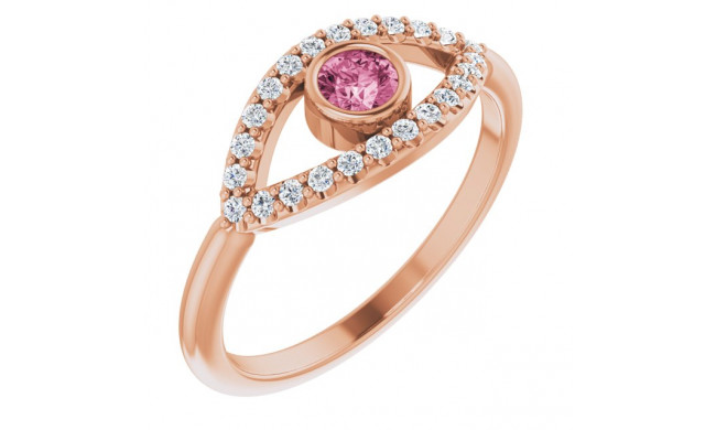 14K Rose Pink Tourmaline & White Sapphire Evil Eye Ring - 72064652P