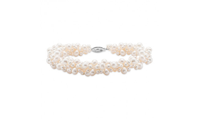 Mastaloni Ladies 14k White Gold 7 inch Roped Freshwater Pearl Strand Bracelet