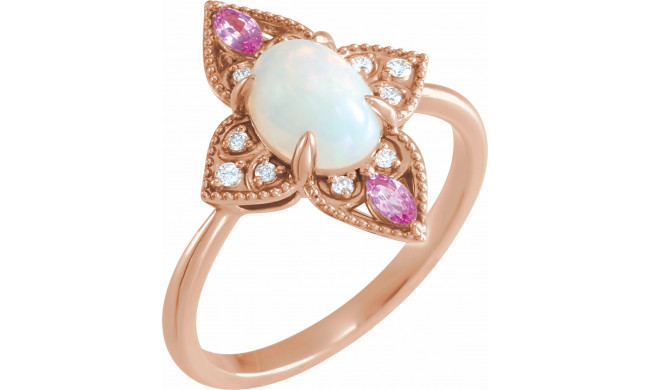 14K Rose Ethiopian Opal, Pink Sapphire & .05 CTW Diamond Vintage-Inspired Ring - 72095602P