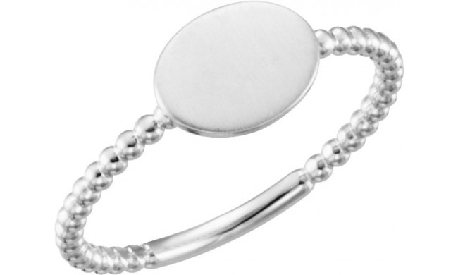 14K White Oval Engravable Beaded Ring - 514031002P