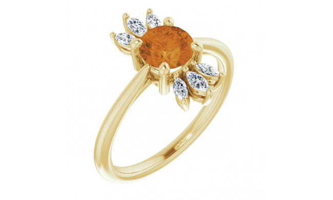 14K Yellow Citrine & 1/4 CTW Diamond Ring - 72080666P