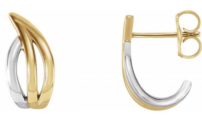 14K Yellow & White Freeform J-Hoop Earrings - 86522605P