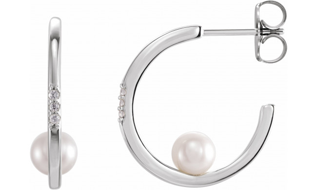 14K White Freshwater Cultured Pearl & .025 CTW Diamond Hoop Earrings - 87032605P