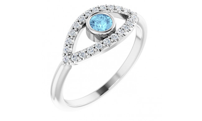 14K White Aquamarine & White Sapphire Evil Eye Ring - 72064612P