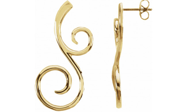 14K Yellow 38x17 mm Scroll Pattern Earrings - 84322601P