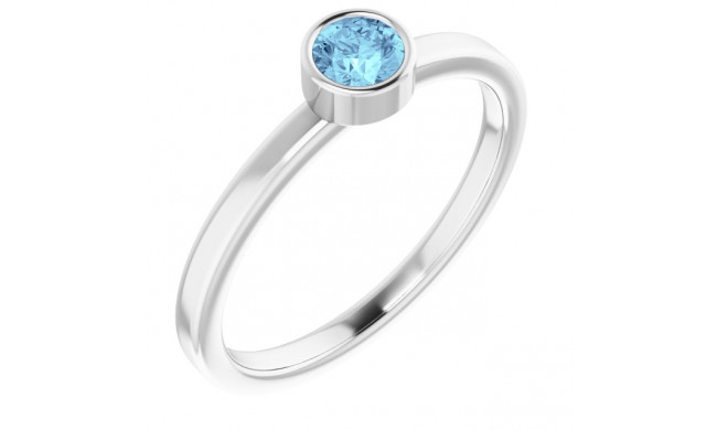 14K White 4 mm Round Aquamarine Ring - 718066030P