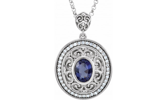 14K White Iolite & 1/8 CTW Diamond 18 Necklace - 857041041P