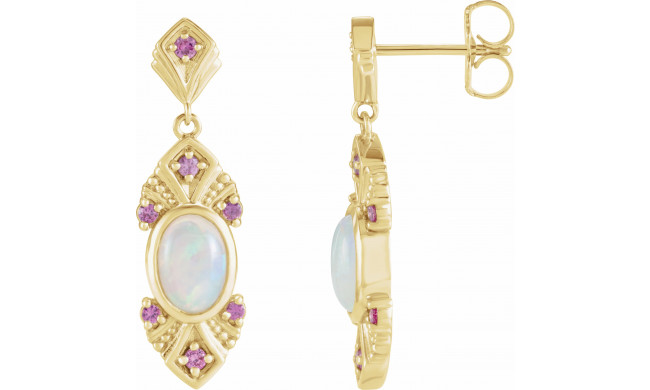 14K Yellow Ethiopian Opal & Pink Sapphire Vintage-Inspired Earrings - 87059606P