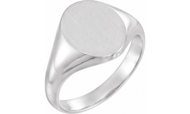 14K White 11x9.5 mm Oval Signet Ring - 554364368P