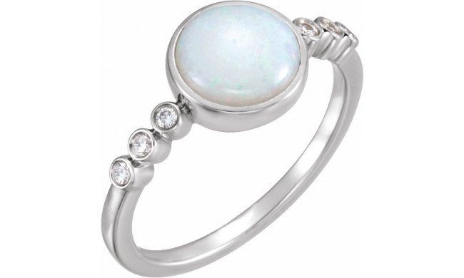 14K White Opal & 1/10 CTW Diamond Ring - 71824600P