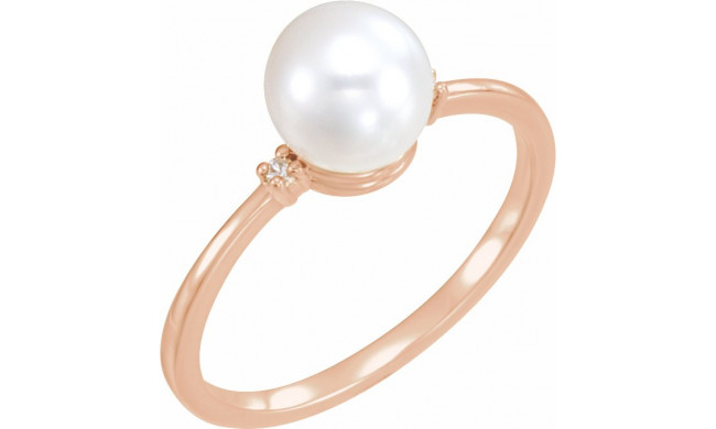 14K Rose Freshwater Cultured Pearl & .025 CTW Diamond Ring - 6194602P