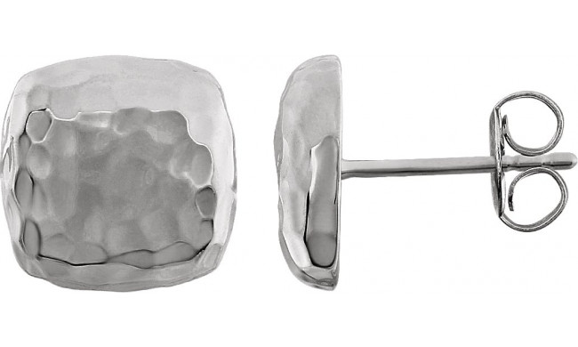 14K White Hammered Square Earrings - 861051003P