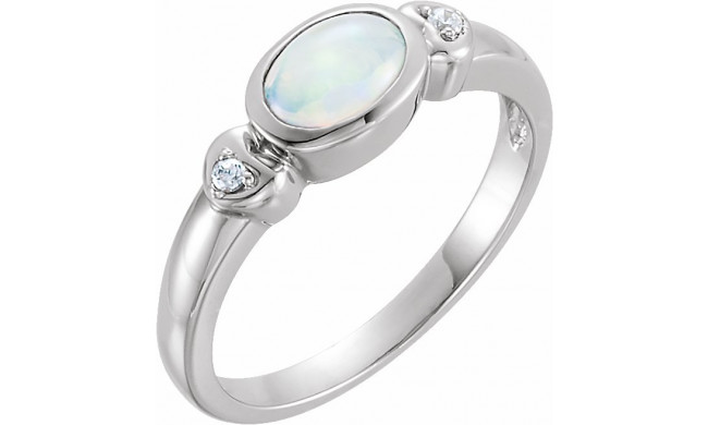 14K White Opal & .03 CTW Diamond Accented Ring - 7113370000P