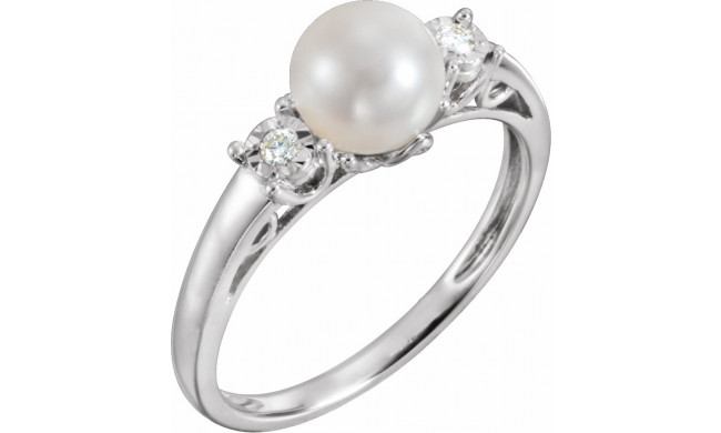 14K White Freshwater Pearl and .04CTW Diamond Ring - 651544110P