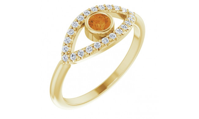 14K Yellow Citrine & White Sapphire Evil Eye Ring - 72064638P