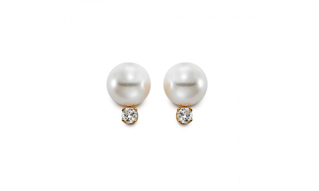 Mastaloni 14k Yellow Gold Cultured Pearl and Diamond Stud Earrings