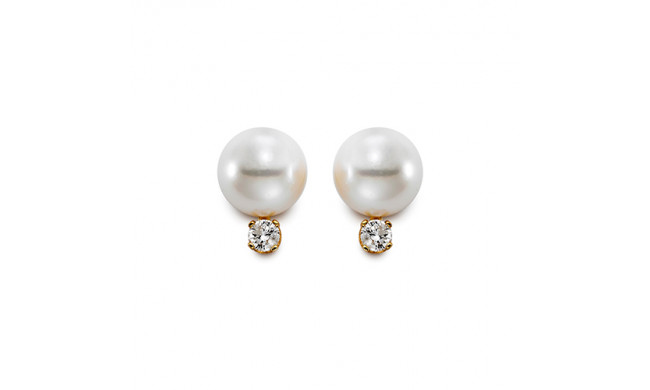 Mastaloni 14k Yellow Gold Cultured Pearl and Diamond Stud Earrings