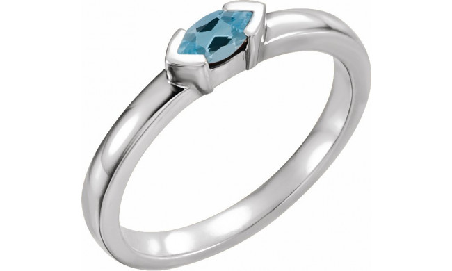 14K White Aquamarine Marquise Stackable Family Ring - 713546008P