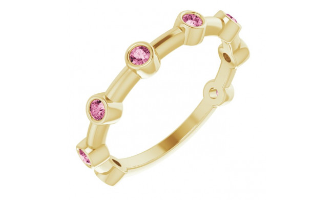 14K Yellow Pink Tourmaline Bezel-Set Bar Ring - 72005646P