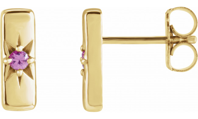 14K Yellow Pink Sapphire Starburst Bar Earrings - 87144607P