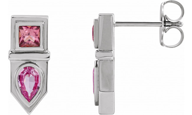 14K White Pink Multi-Gemstone Geometric Bar Drop Earrings - 87039601P