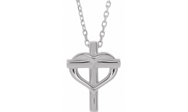 14K White Youth Cross with Heart 15 Necklace - R45399600P