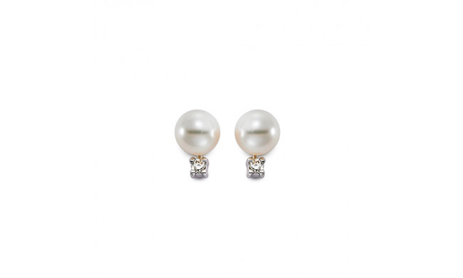 Mastaloni 14k White Gold Cultured Pearl and Diamond Stud Earrings